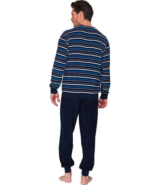 Dark blue cotton-terry men's pyjama Horizontal Blue Stripes