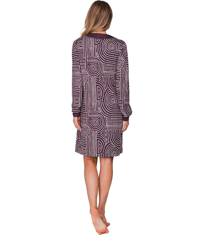 Donkerpaars nachthemd met boorden lange mouwen Abstract Art