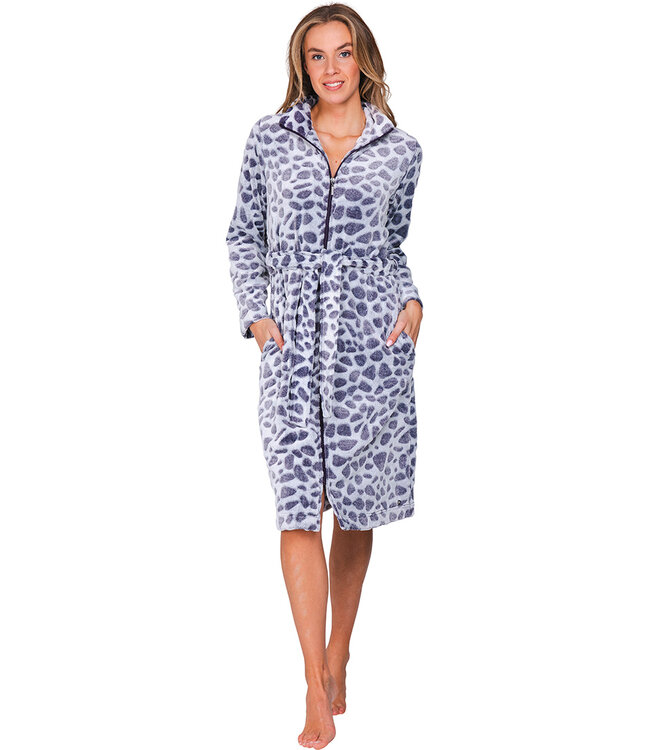 Donkerpaarse fleece ochtendjas Chic Animal