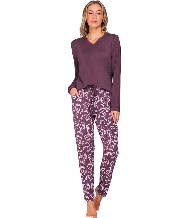Dark purple modal long sleeved ladies pyjama Pretty Petals