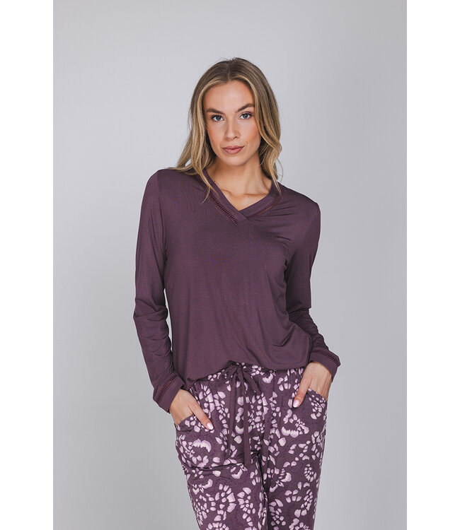 Dark purple modal long sleeved ladies pyjama Pretty Petals