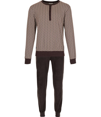 Pastunette for Men Dark grey cotton men's pyjama with mandarin collar Geometric Block