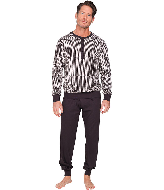 Dark grey cotton men's pyjama with mandarin collar Geometric Block