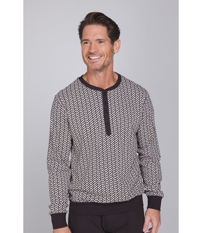 Dark grey cotton men's pyjama with mandarin collar Geometric Block