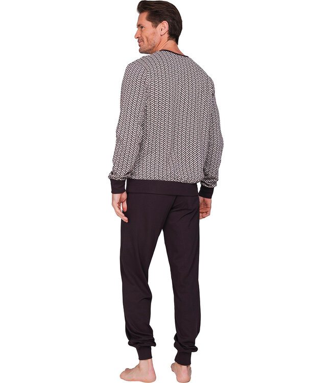 Dark grey cotton men's pyjama with mandarin collar Geometric Block