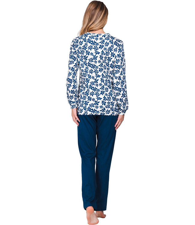 Dark blue organic cotton long sleeved pyjama Mini Flower Blooms