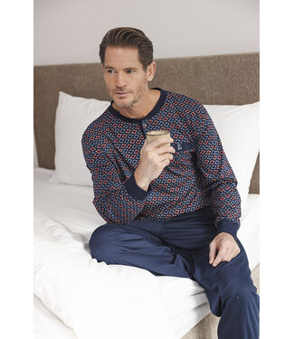 Robson Dark blue cotton long sleeved men's pyjama Geometric Groovy Squares