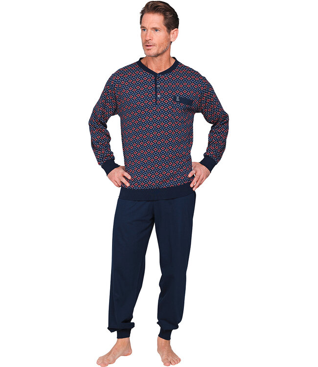 Dark blue cotton long sleeved men's pyjama Geometric Groovy Squares