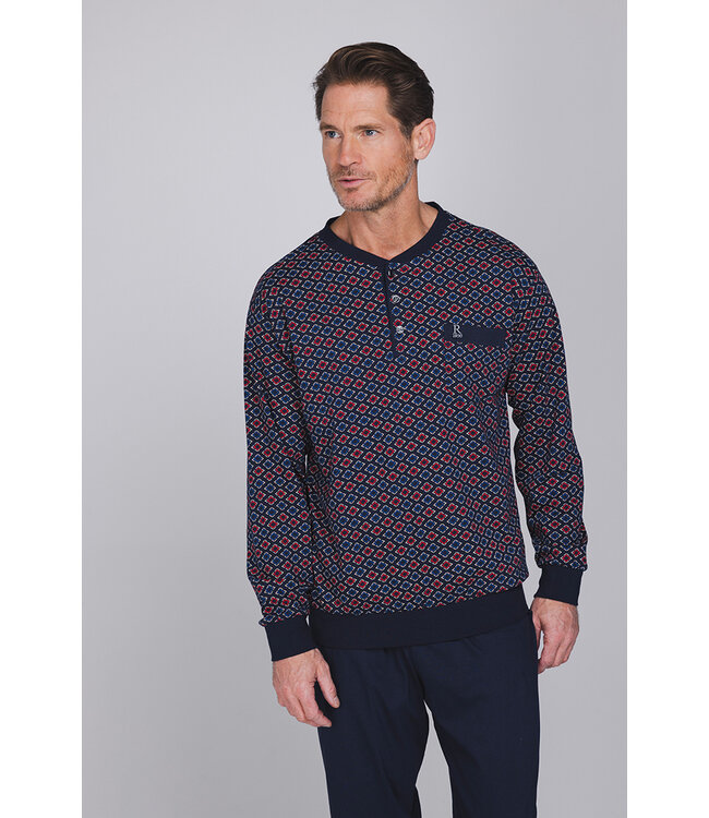 Dark blue cotton long sleeved men's pyjama Geometric Groovy Squares