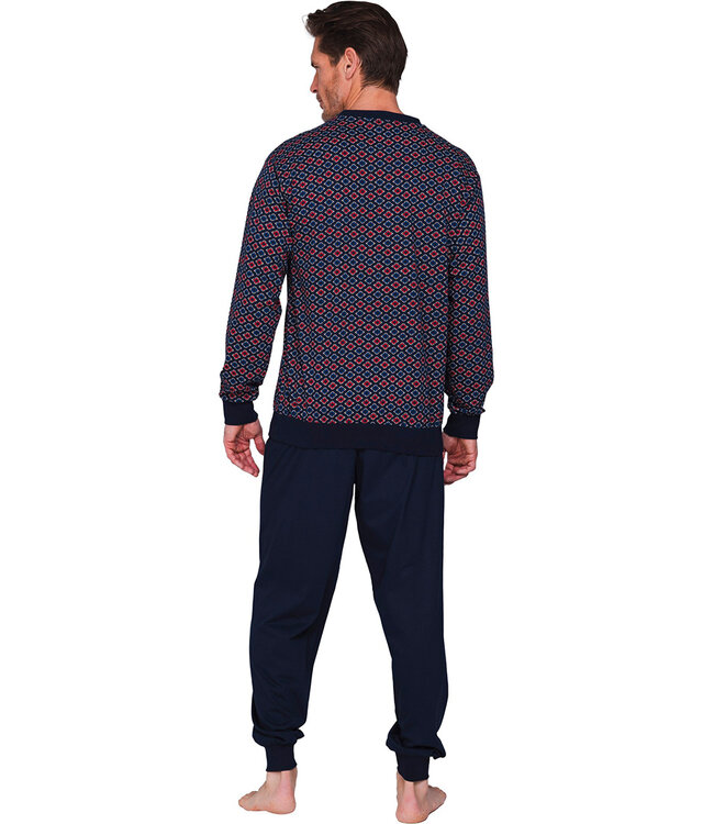 Dark blue cotton long sleeved men's pyjama Geometric Groovy Squares