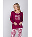Dark red organic cotton long sleeved pyjama with cuffs Graphic Leaves