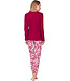 Donkerrode bio-katoenen damespyjama met boorden Graphic Leaves