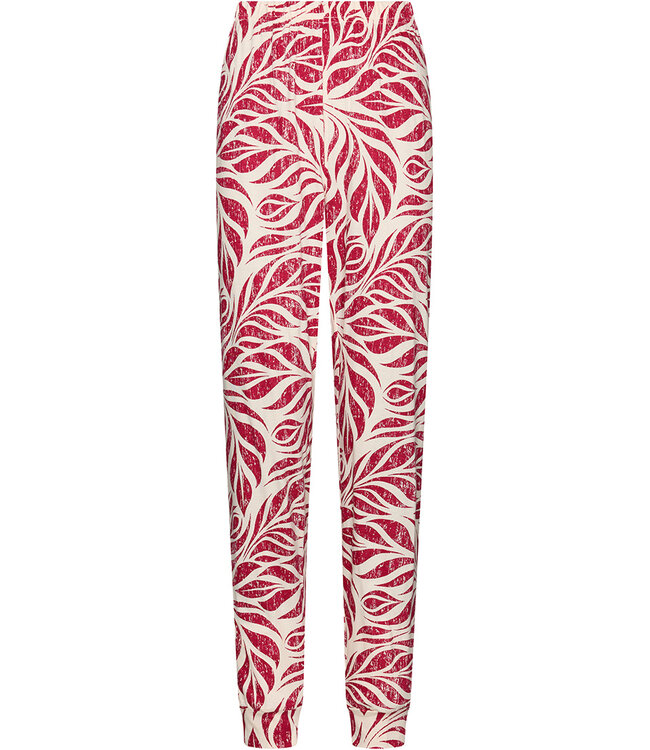 Donkerrode bio-katoenen damespyjama met boorden Graphic Leaves