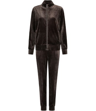 Pastunette Premium Donkergrijs rib velours huispak met rits Velvet Comfort