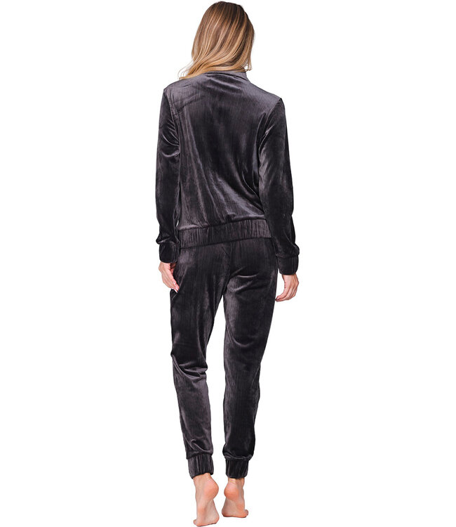 Dark grey rib velours homesuit with zip Velvet Comfort