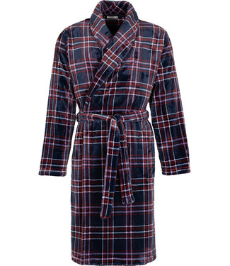 Pastunette for Men Dark blue fleece men's morning gown Modern Check