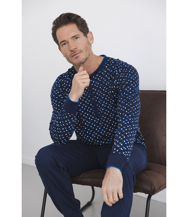 Dark blue cotton long sleeved men's pyjama Geometric Circles