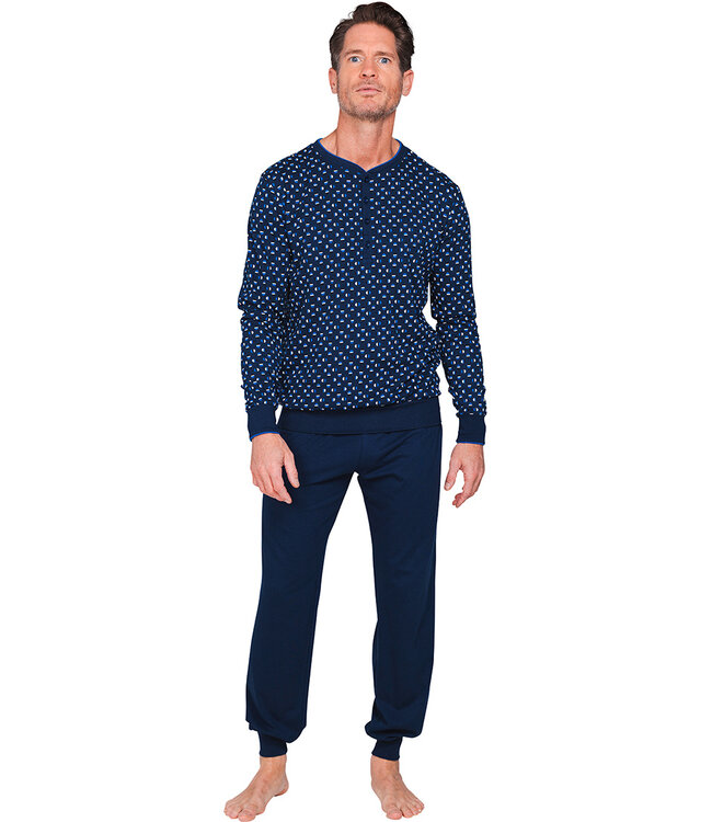 Dark blue cotton long sleeved men's pyjama Geometric Circles