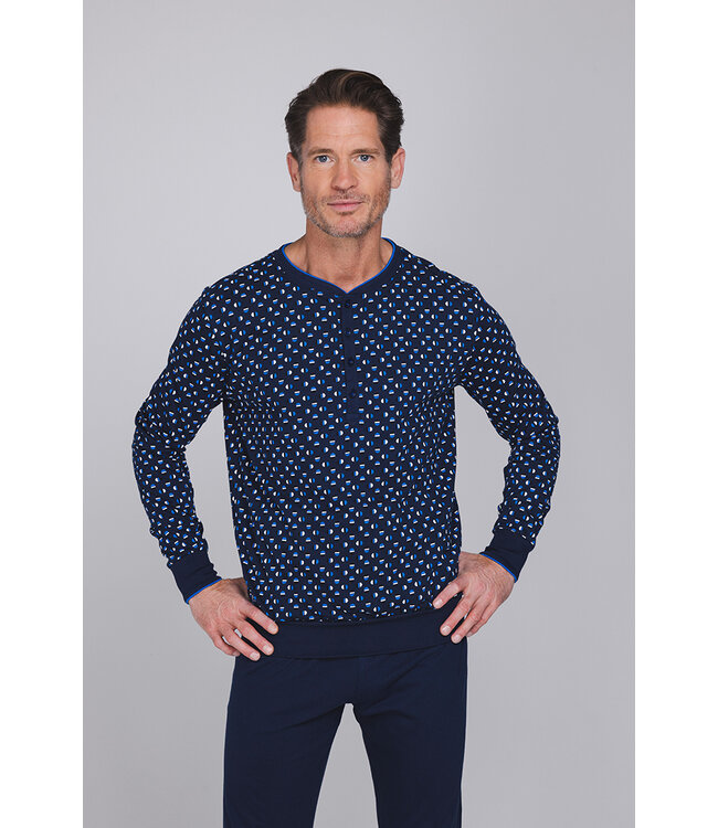 Dark blue cotton long sleeved men's pyjama Geometric Circles