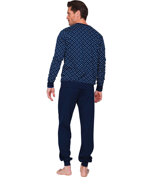 Dark blue cotton long sleeved men's pyjama Geometric Circles