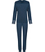 Donkerblauwe modal damespyjama met boorden lange mouwen Stars & Lace