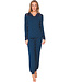 Donkerblauwe modal damespyjama met boorden lange mouwen Stars & Lace