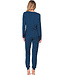 Donkerblauwe modal damespyjama met boorden lange mouwen Stars & Lace