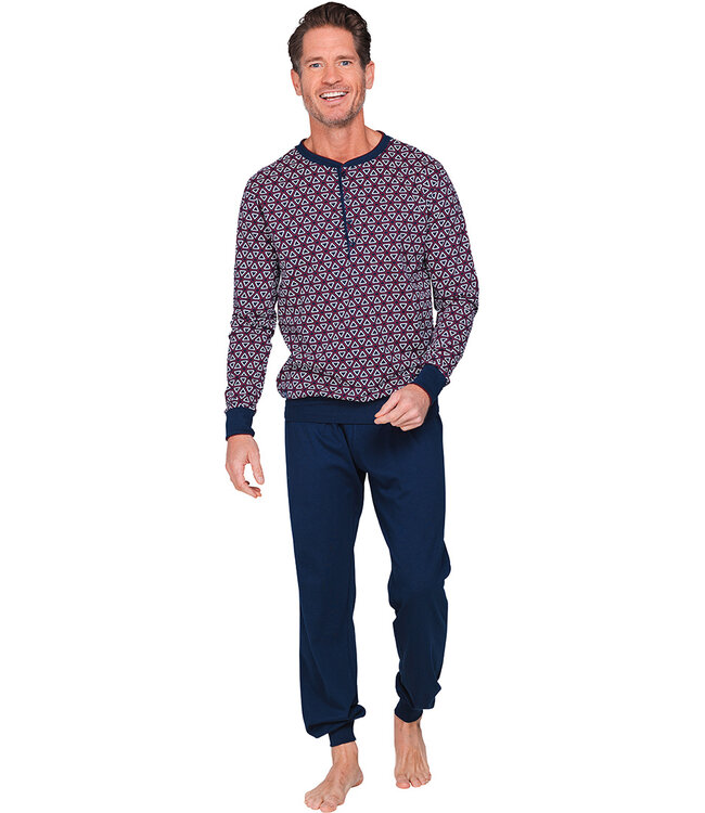 Dark blue cotton long sleeved men's pyjama Triangle Trivia