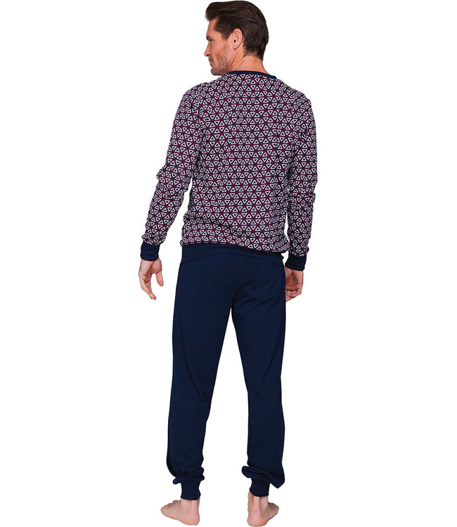 Donkerblauwe katoenen heren pyjama lange mouwen Triangle Trivia