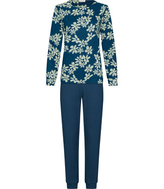 Pastunette Dark blue organic cotton ladies pyjama with long sleeves Flower Blooms