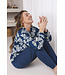 Dark blue organic cotton ladies pyjama with long sleeves Flower Blooms