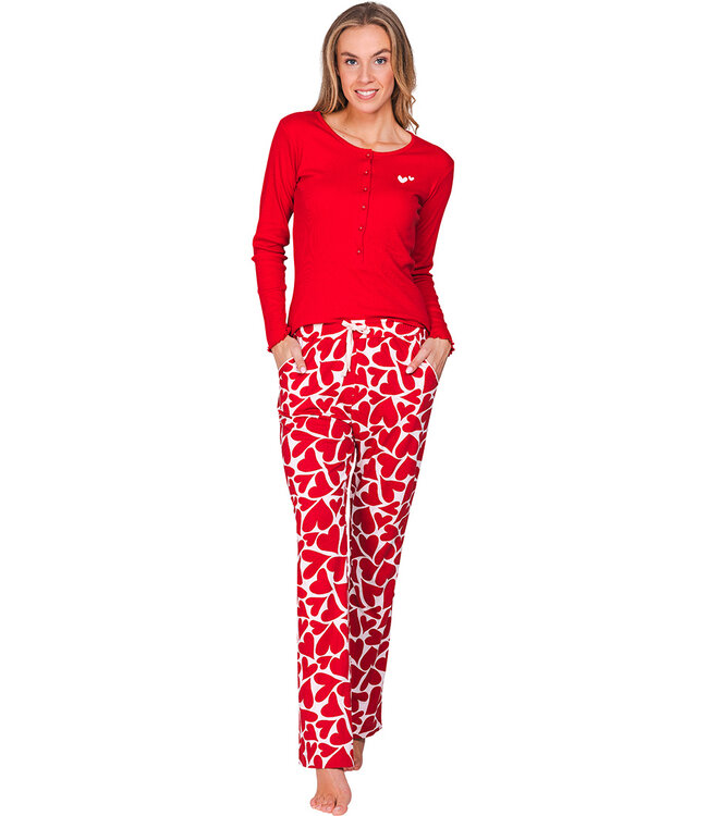 Red organic cotton pyjama with button front True Love