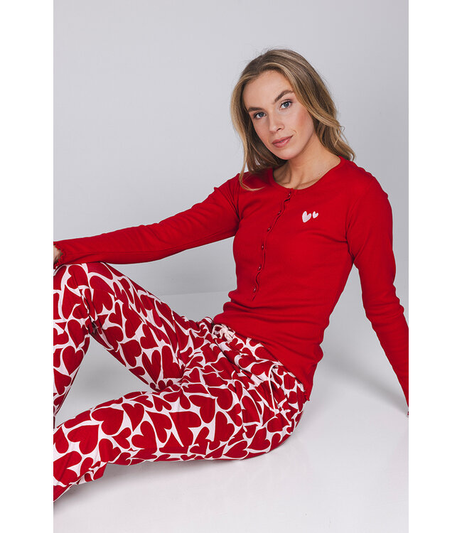 Red organic cotton pyjama with button front True Love