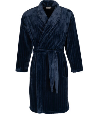 Pastunette for Men Donkerblauwe fleece heren ochtendjas Stripey Blue