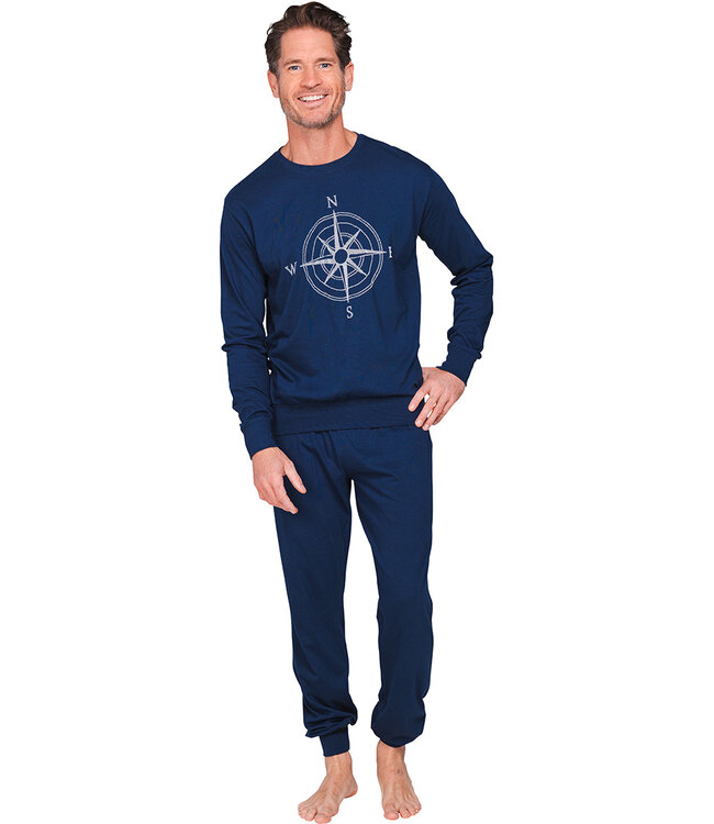 Donkerblauwe katoenen heren pyjama lange mouw Right Direction