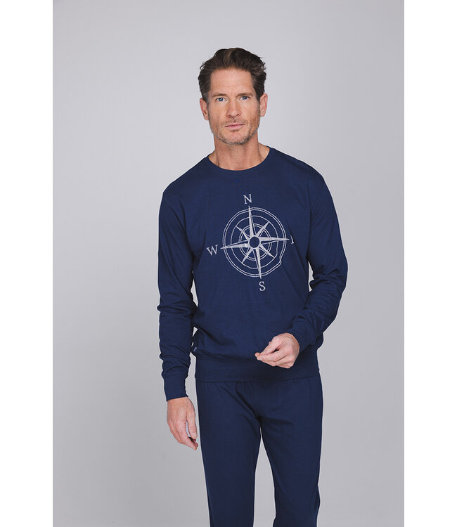Donkerblauwe katoenen heren pyjama lange mouw Right Direction