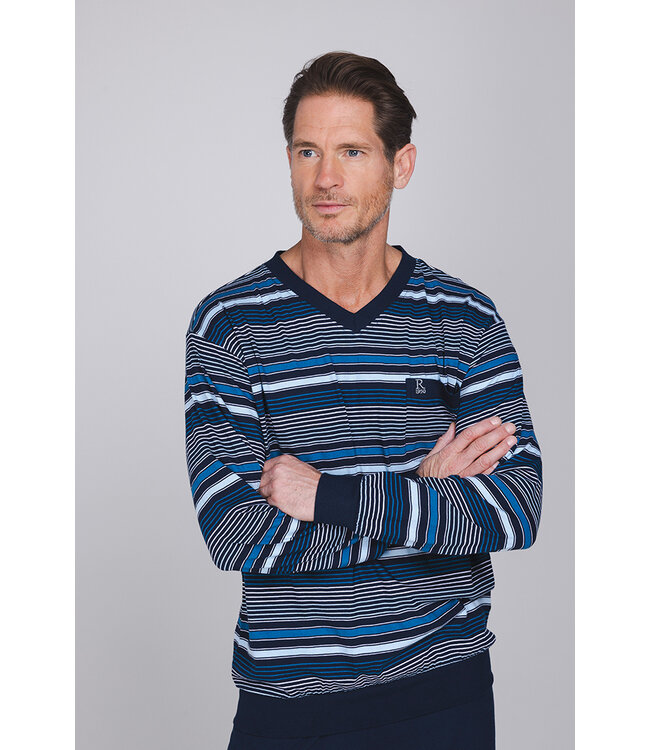 Dark blue cotton long sleeved men's pyjama Blue Stripes