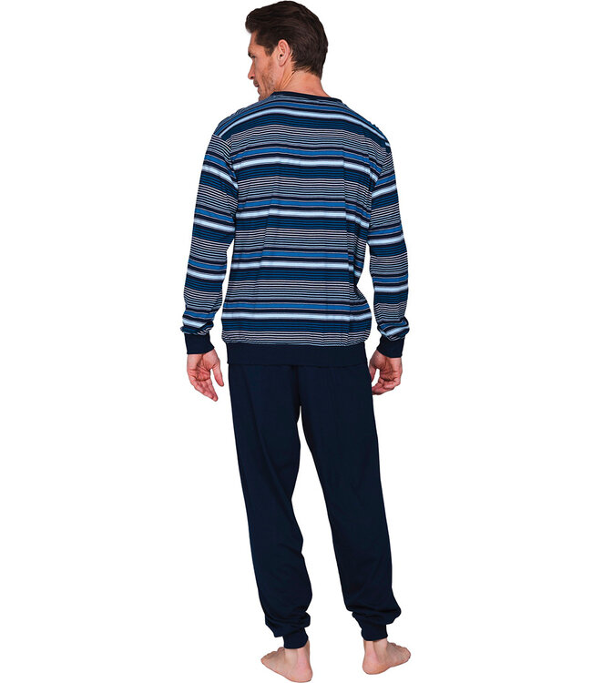 Dark blue cotton long sleeved men's pyjama Blue Stripes