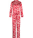 Rood satin stretch damespyjama knoopsluiting Autumn Flower