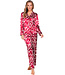 Rood satin stretch damespyjama knoopsluiting Autumn Flower