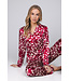 Rood satin stretch damespyjama knoopsluiting Autumn Flower