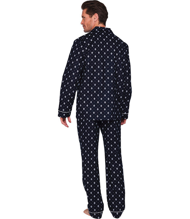 Dark blue cotton flannel long sleeved men's pyjama Modern Squares