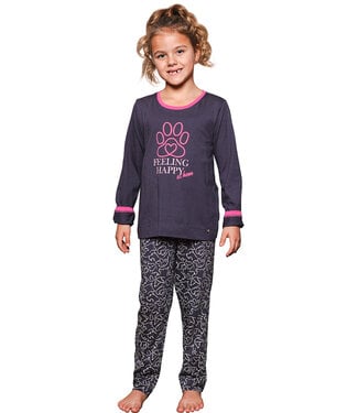 Rebelle Girls Dark grey organic cotton long sleeved girls pyjama Paw Prints