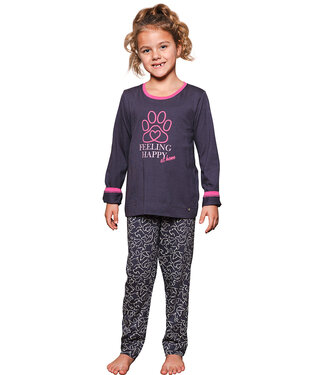 Rebelle Girls Donkergrijze bio-katoenen meisjes pyjama lange mouwen Paw Prints