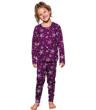 Rebelle Girls Donkerpaarse katoenen meisjes pyjama lange mouwen Fabulously Starry