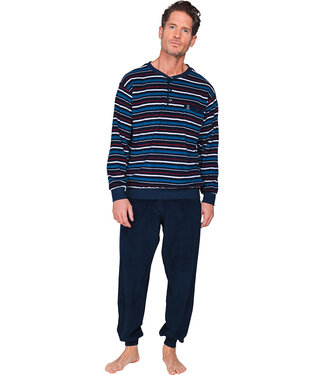 Robson Dark blue cotton-terry men's pyjama with long sleeves Mixed Stripes