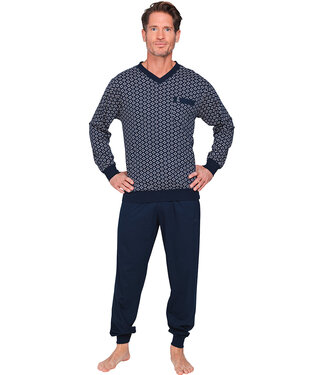 Robson Donkerblauwe katoenen heren pyjama Geometric Groovy Squares