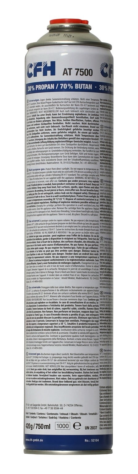 Nieuwe Gasbus AT 7500 XL 750ml met schroefdraad verbinding product afbeelding