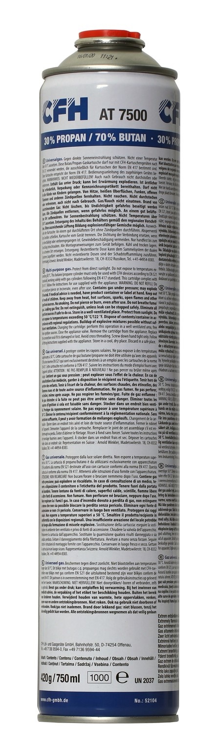 Nieuwe Gasbus AT 7500 XL 750ml met schroefdraad verbinding product afbeelding