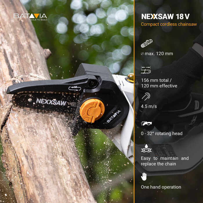 Batavia Nexxsaw® Accu Eenhands Kettingzaag 18V / V3 | Excl. Accu & Oplader | Maxxpack® Accuplatform